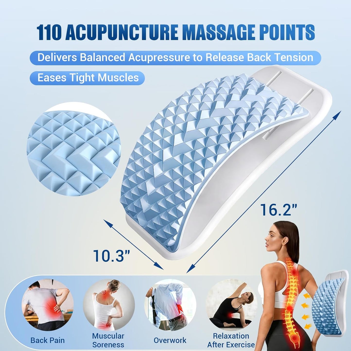 Back Stretcher for Lower Back Pain Relief - Adjustable Lumbar Support Board with Acupressure Points | Spine Decompression