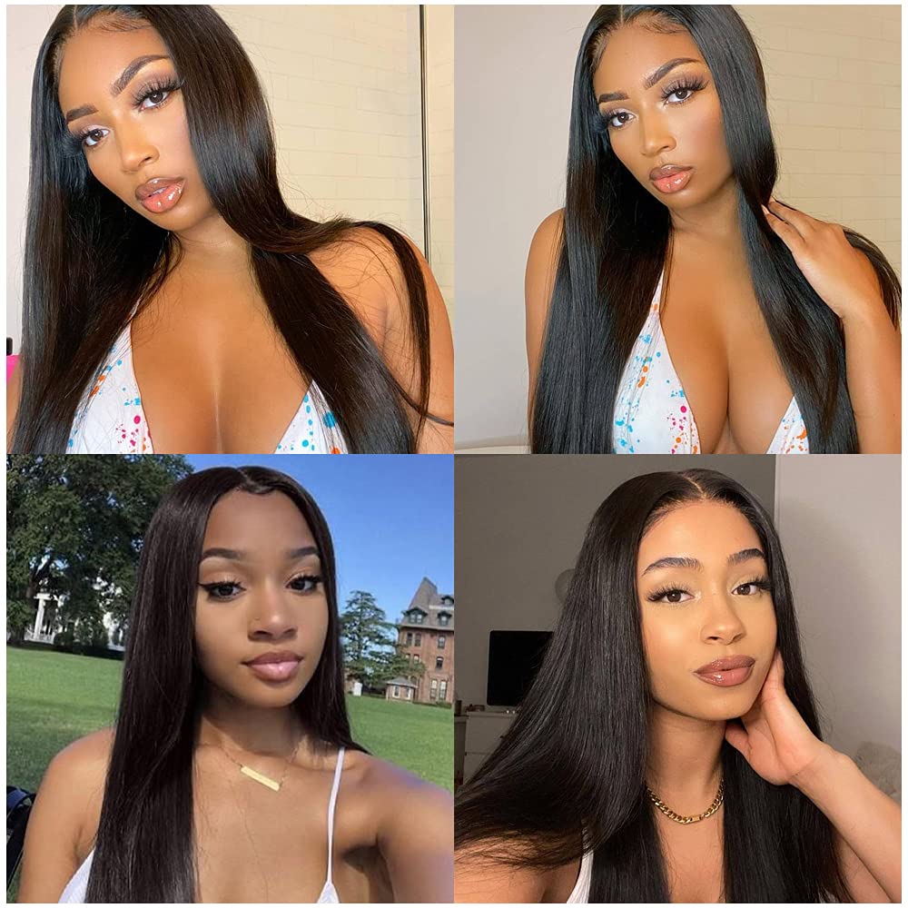 GveoXvo Human Hair Bundles Straight Human Hair Bundle 22 24 26 Inch Unprocessed Virgin Mixed Length 1b Color Bundle Hair Extensions