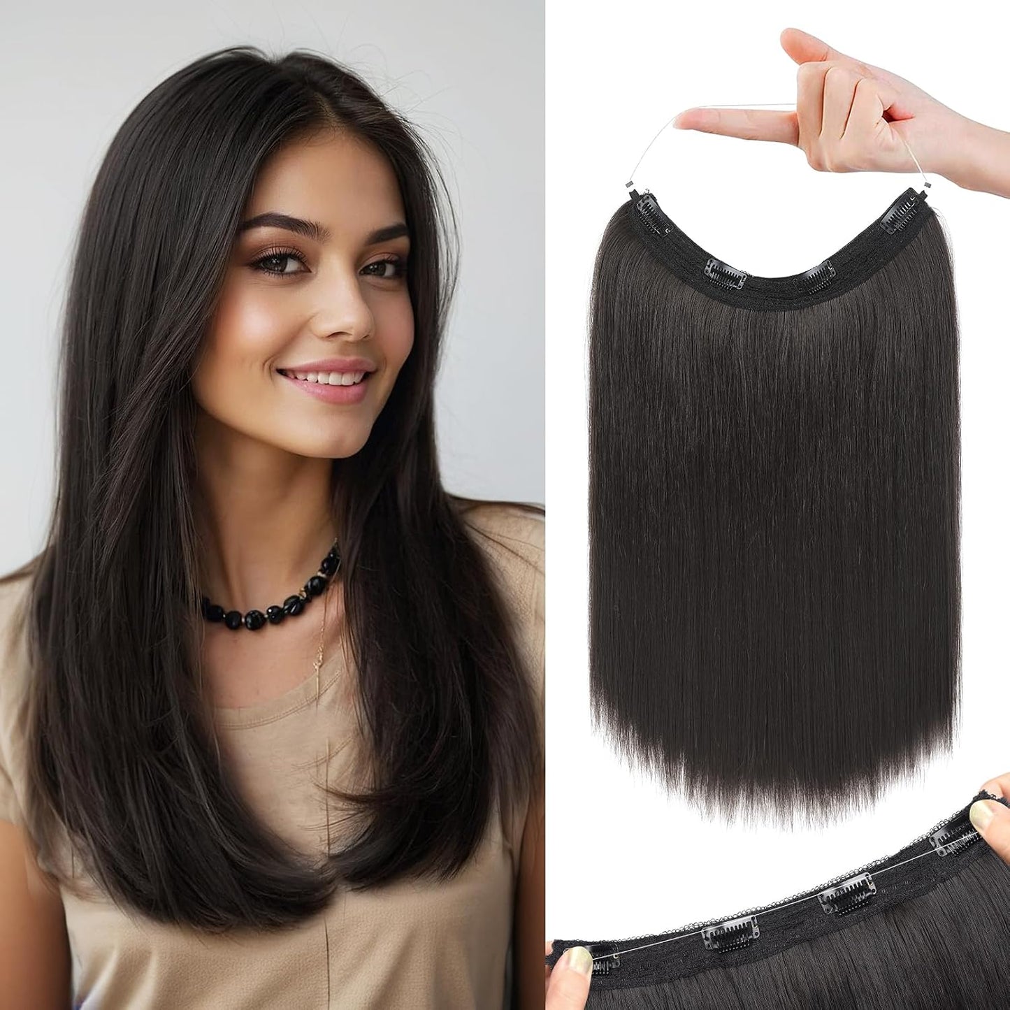 Invisible Wire Hair Extensions - Thinner Softer Lace Weft, 12" Short Straight Clips | Ash Blonde with Highlights