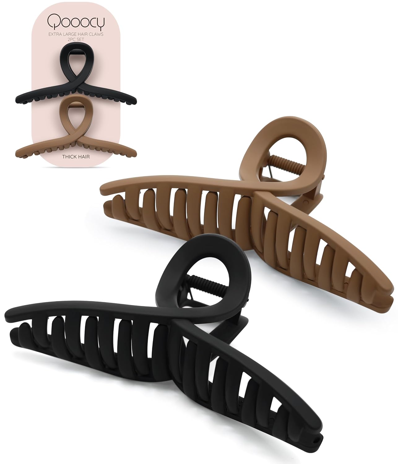 Extra Large Claw Clips - Jumbo Non-Slip Butterfly Hair Clips for Thick & Long Hair | 2 Pack in Black & Brown