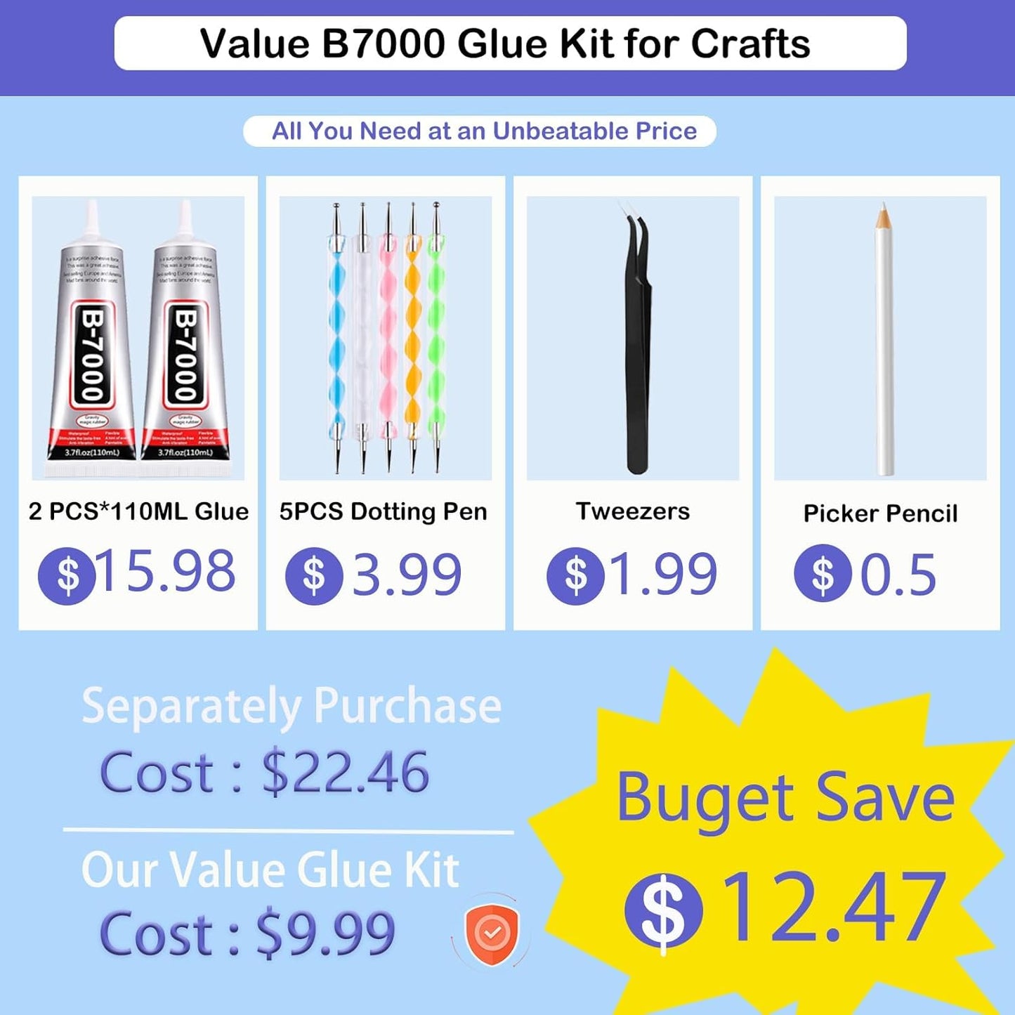 B7000 Adhesive Rhinestone Glue - 2PCS 110ml for Jewelry, Crafts & Nail Art | Includes Dotting Pens & Tweezers