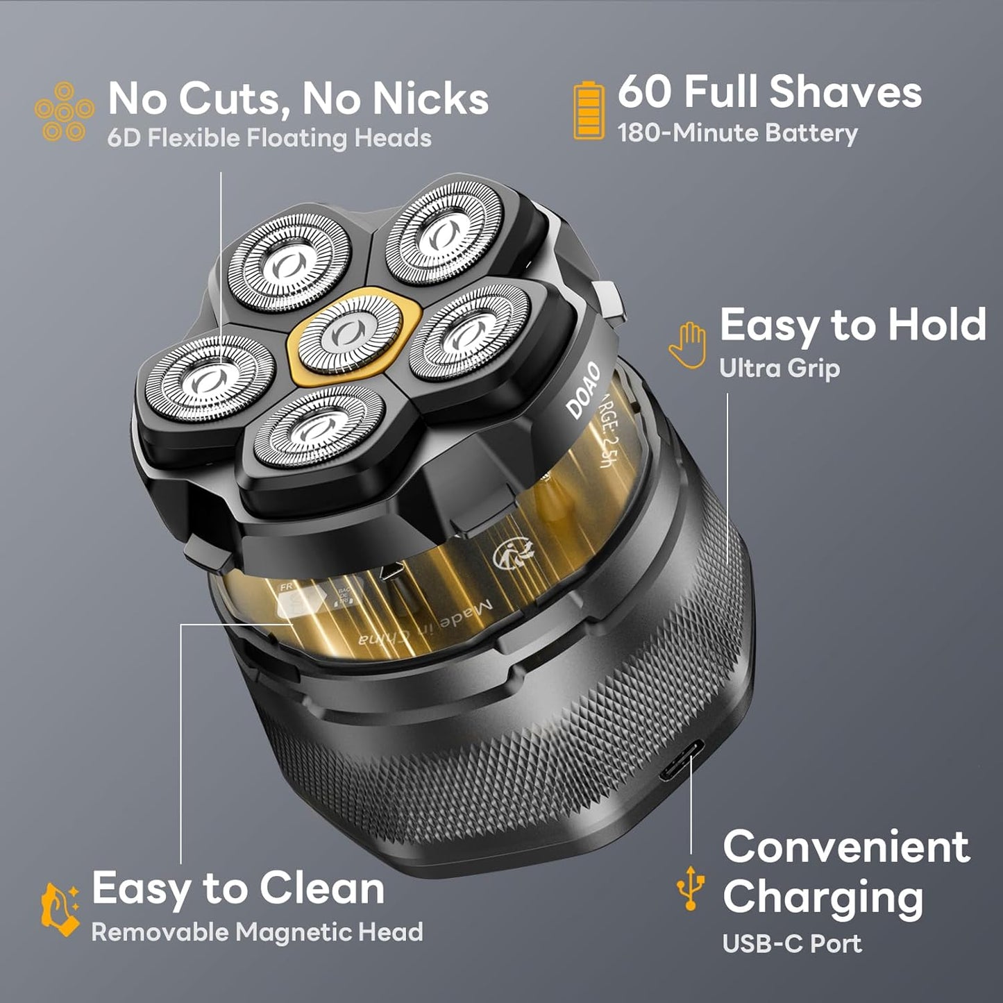 Head Shavers for Bald Men - IPX7 Waterproof 6D Magnetic Blades | Fast 3-Minute Smooth Shave, Easy Clean, LED Display