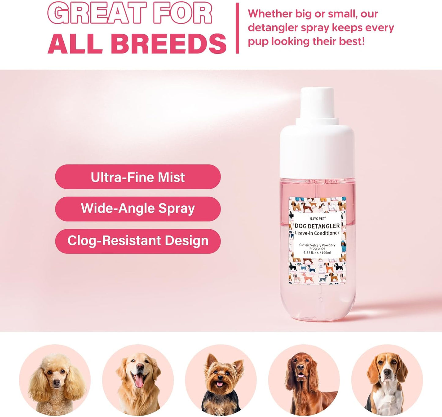 Dog Detangler & Dematting Spray - Leave-In Conditioner with Coconut Oil & Jojoba Oil | 3.38 fl. oz for Tangle-Free Grooming