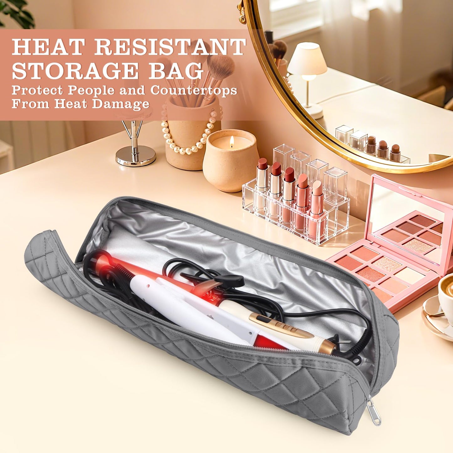 Suafrnut Large Hot Hair Tools Organizer Bag Portable Travel Heat Resistant Storage Case Pouch for Curling Irons, Flat Irons, Hair Straighteners and Styling Tools(17.7" x 3.9")