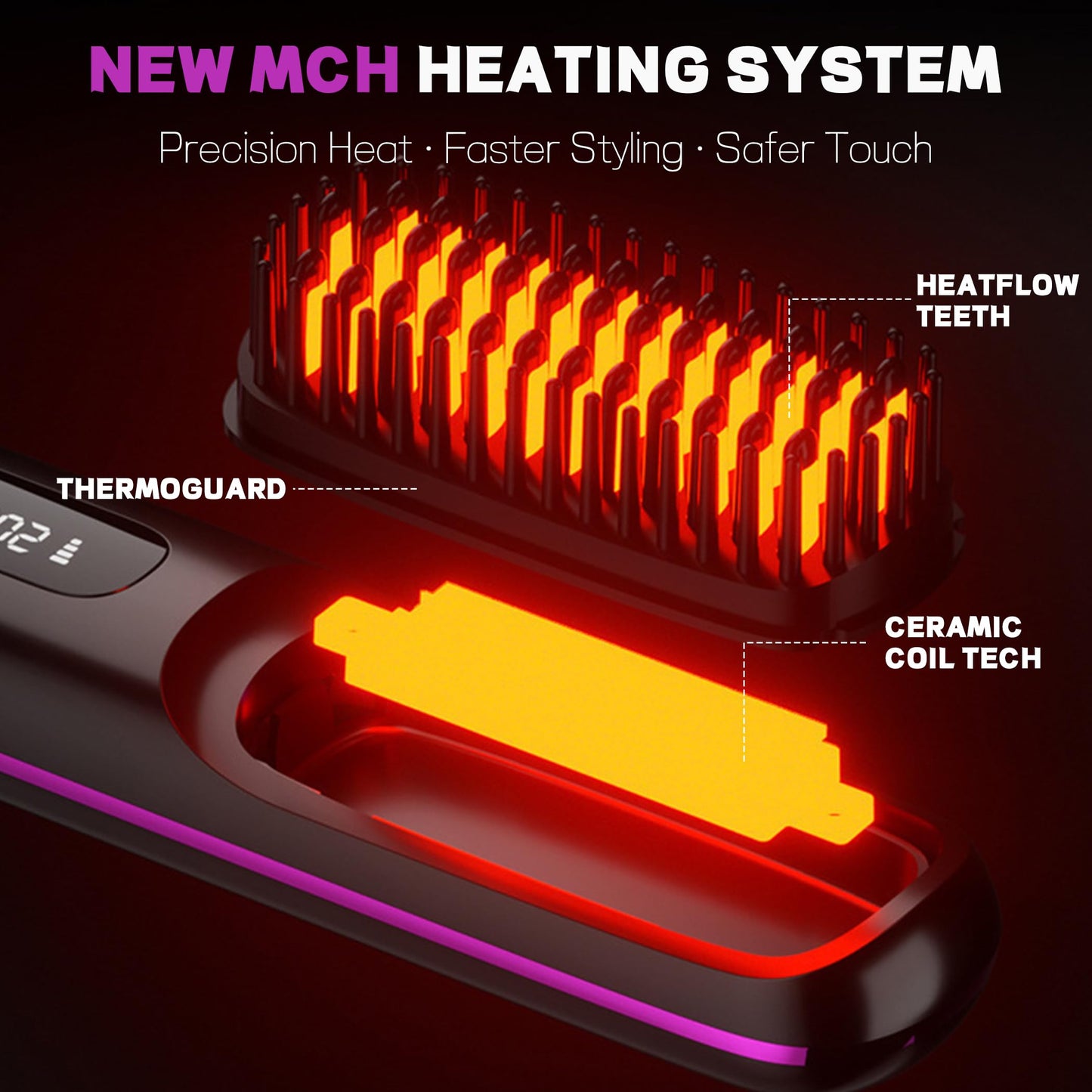 NUMOYA Go Brush Pro Portable Cordless Hair Straightener Brushs for Travel, with 30s Fast Heat, 3 Temperature Settings (Gray)