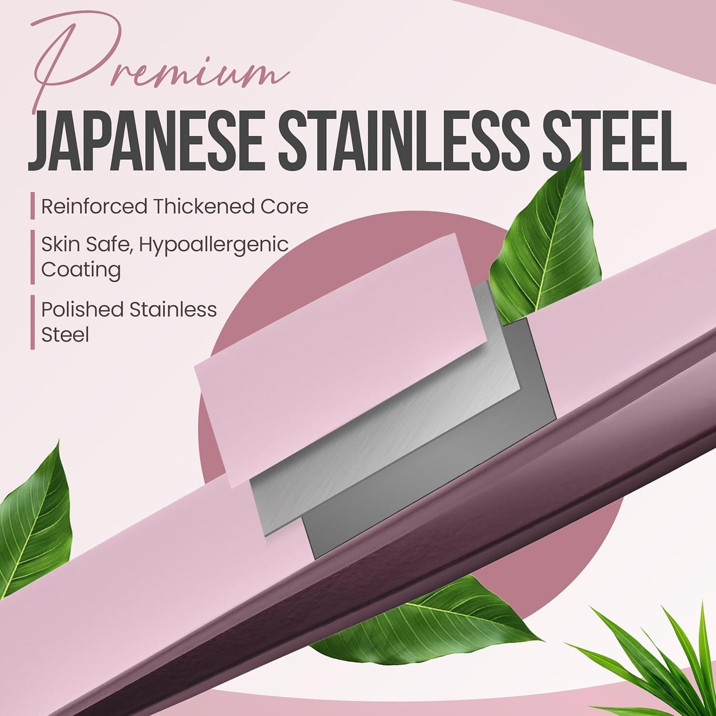 Precision Slant Tip Tweezers - Stainless Steel Eyebrow Plucking Tool for Men & Women | Rose Quartz Finish