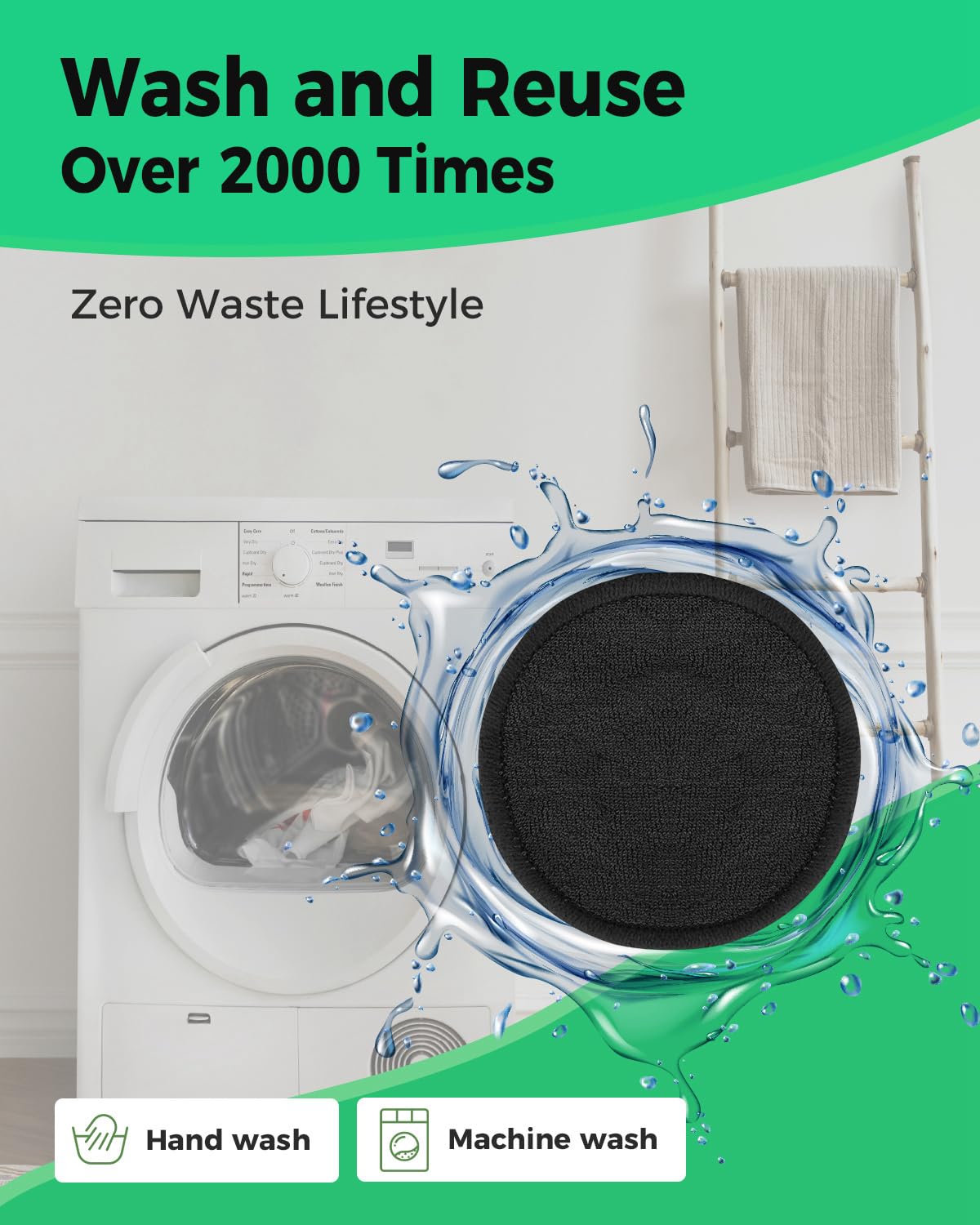 Reusable Makeup Remover Pads - 25 Pack Washable Organic Cotton Rounds for All Skin Types | Eco-Friendly Black Travel Set