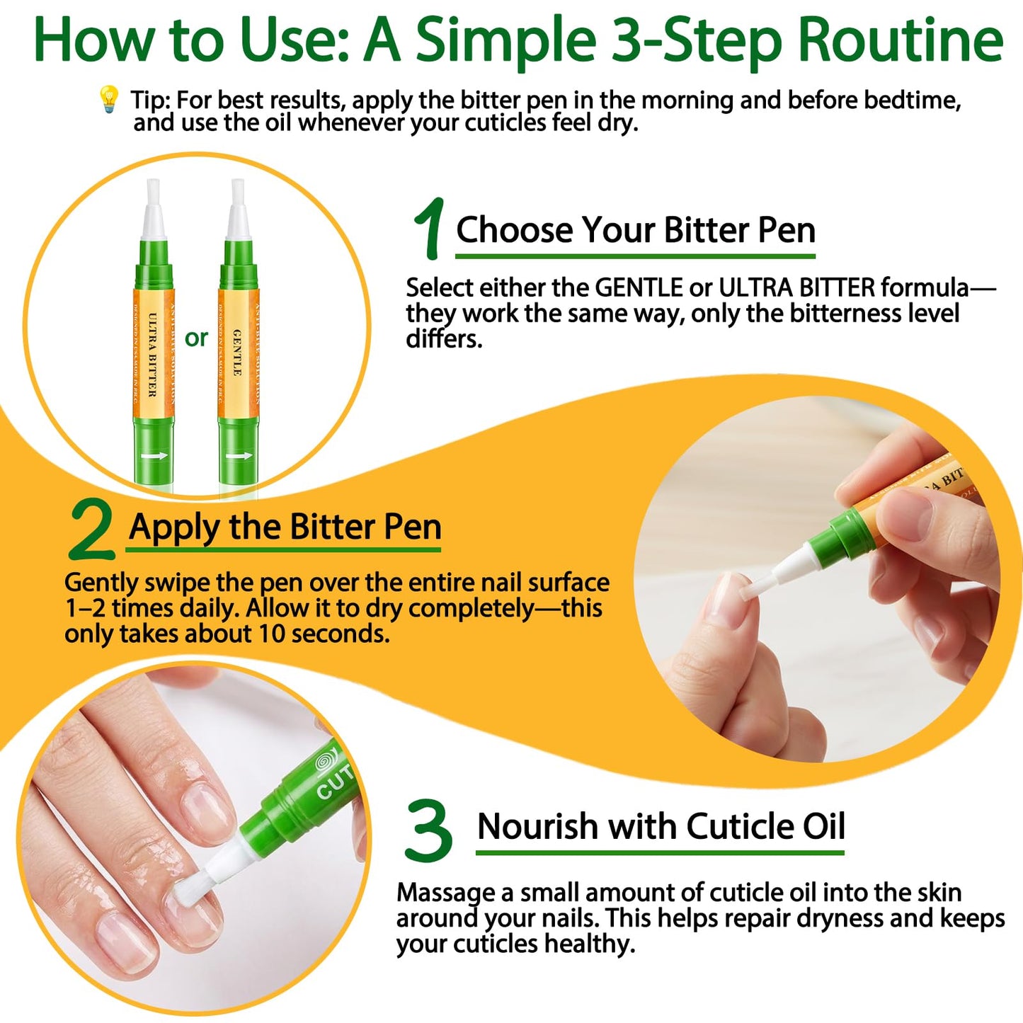 Econail 3 IN 1 Nail Biting Prevention Kit for Kids & Adults -3 Pack Includes Extra Strength+ Gentle Bitter Polish + Cuticle Oil. Fast Drying Formula Stops Nail Biting & Thumb Sucking