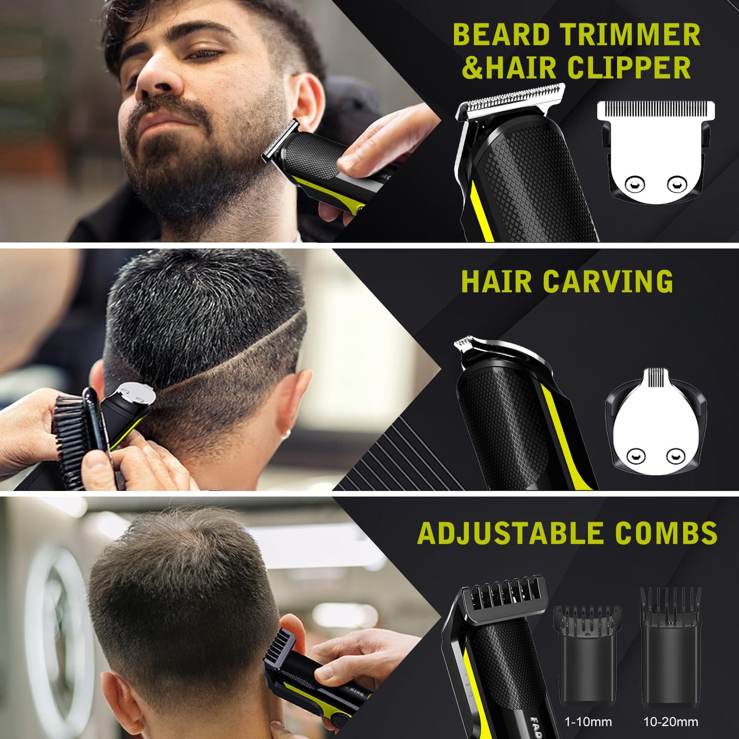 FADEKING Beard Trimmer for Men, Professional Hair Trimmer, Waterproof Electric Beard Trimmer Razor for Nose, Body, Face & Mustache, Cordless Hair Clippers, Grooming Gifts for Men (Yellow)