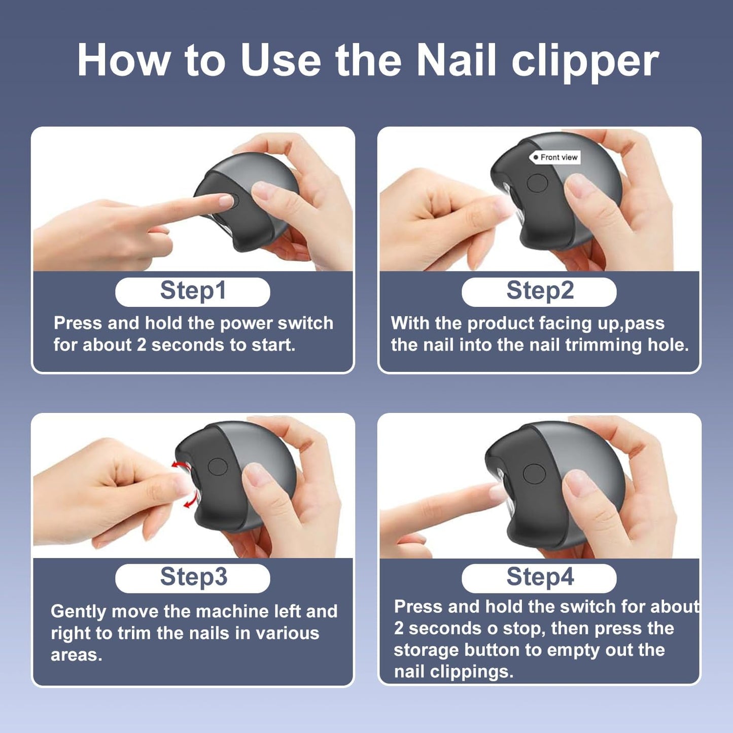 4 in 1 Electric Nail Clipper,2026 Upgraded Electric Nail Trimmer with LED Light and Clip Storage Multi Functional Automatic Nail Clippers with 3 Adjustable Speeds for Baby & Seniors(Gray)
