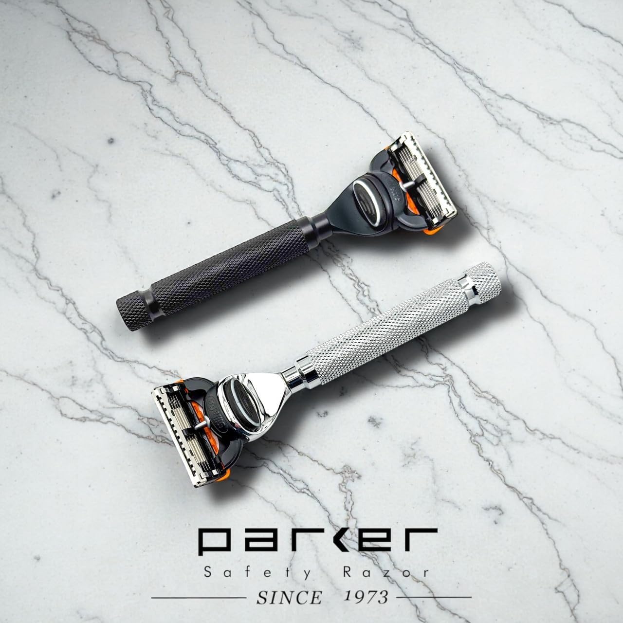 Parker 5-Blade Razor Handle Compatible with Gillette® Fusion® Cartridges – Weighted Metal Handle with Textured Grip for Smooth, Tug-Free Shaving | Luxury Men’s Gift | 1 Cartridge Included (BLACK)