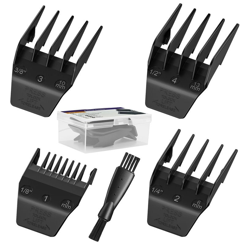 Professional Peanut Clipper Guards for Wahl Peanut – 4PCS (1/8" to 1/2") Compatible with Wahl Peanut Guards 8685/8655/8035/8663 – Premium Guide Combs with Storage Bag & Cleaning Brush, Black