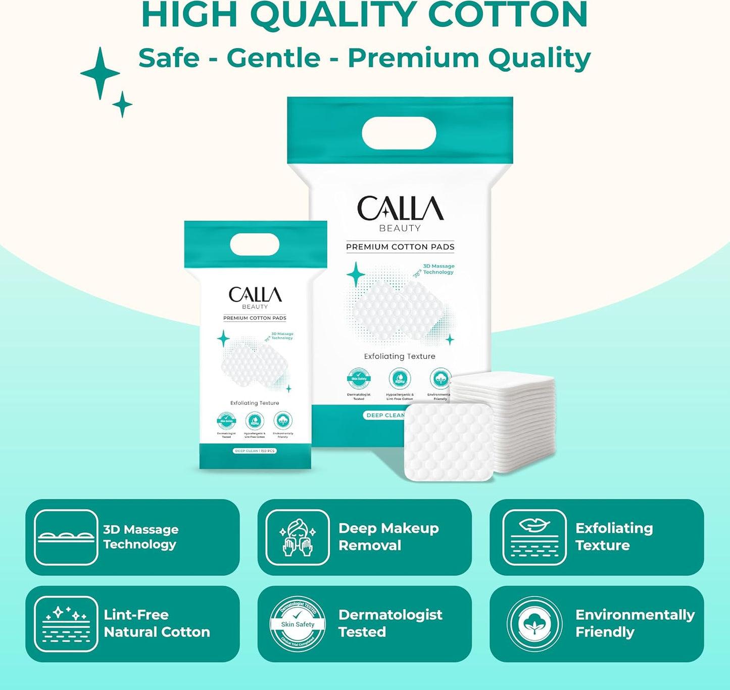 Deep Clean Cotton Pads - Textured Woven Makeup Remover Rounds | Thick & Tear-Resistant, 300 Count (Pack of 2)
