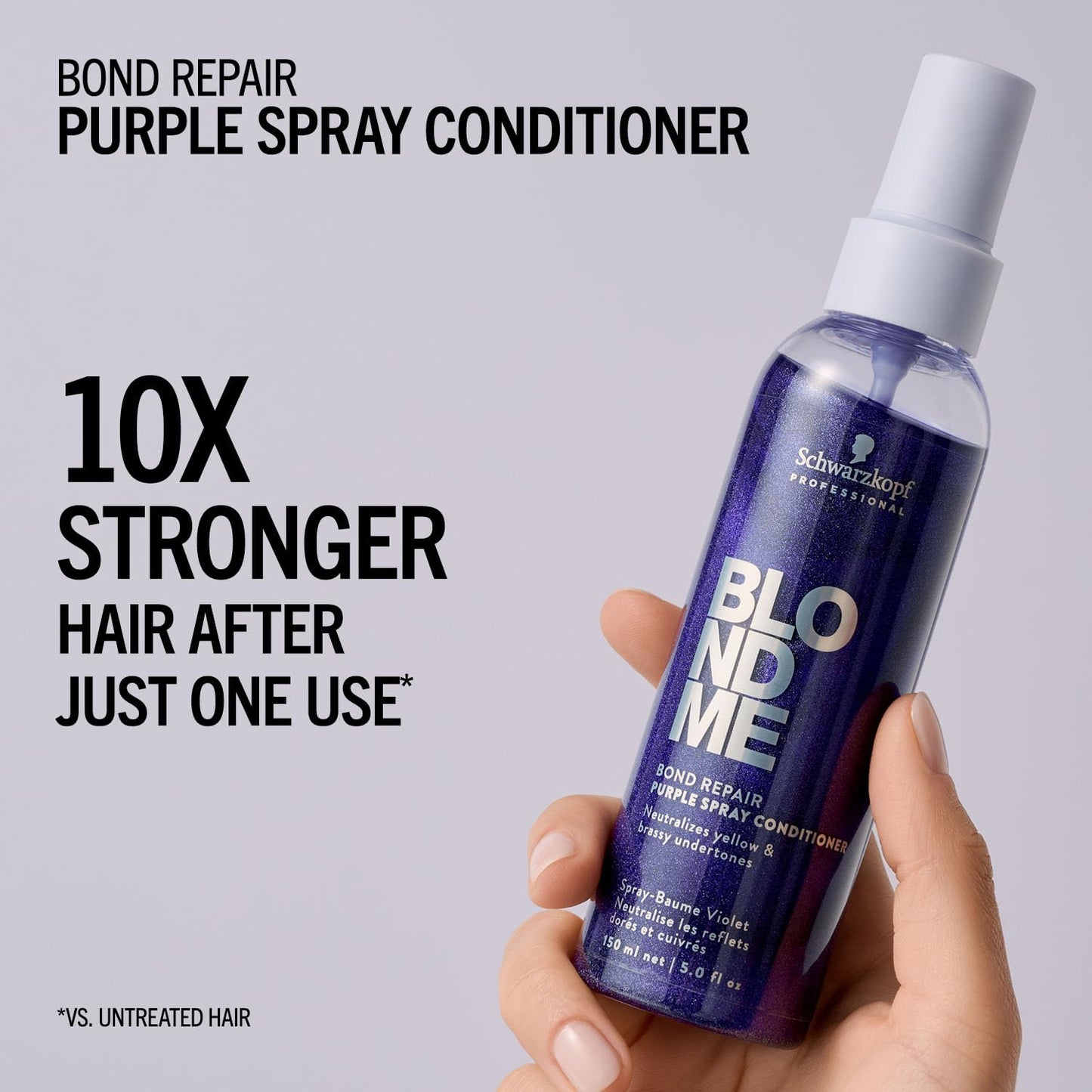 BlondMe Bond Repair Purple Spray Conditioner - Neutralizes Yellow & Brassy Tones | Strengthens & Moisturizes Blonde Hair