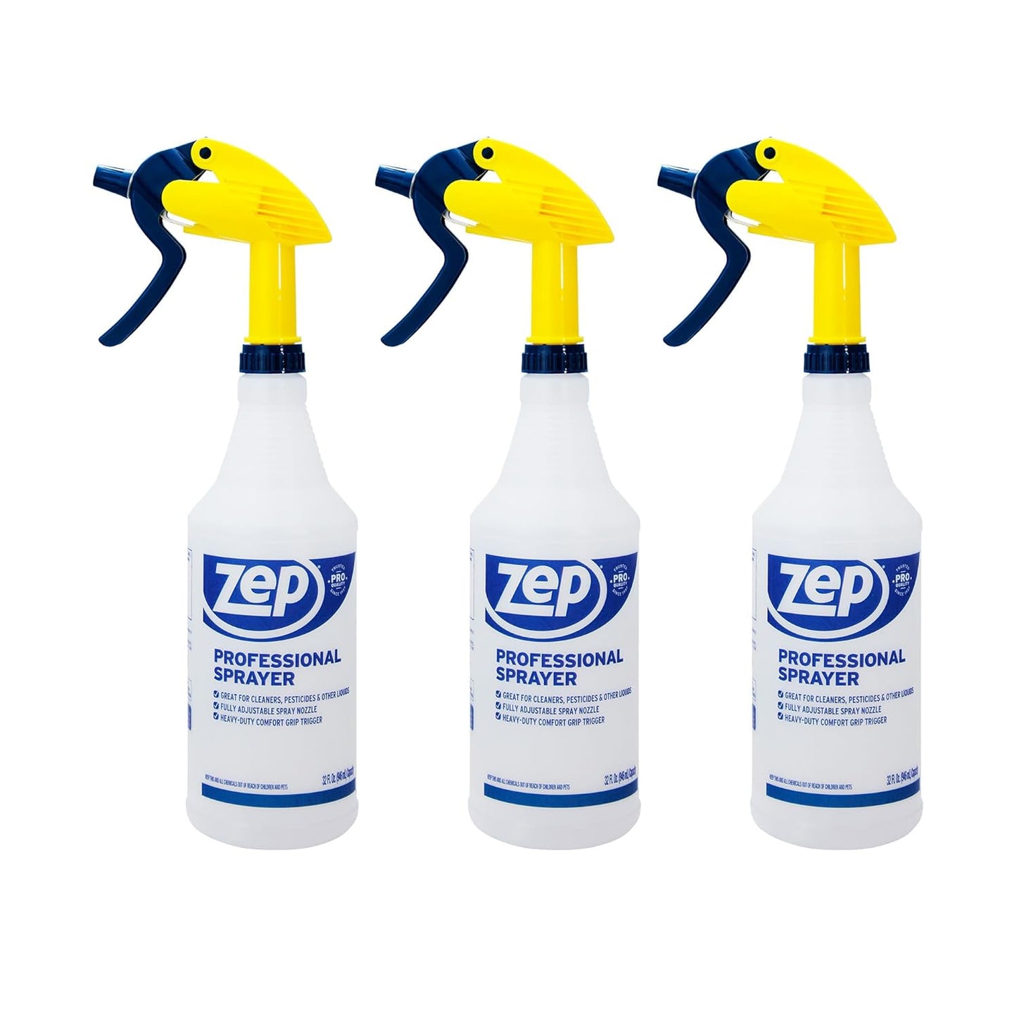 ZEP Professional Spray Bottle - 32 oz Adjustable Nozzle | Fine Mist & Powerful Spray, Refillable (Pack of 3)