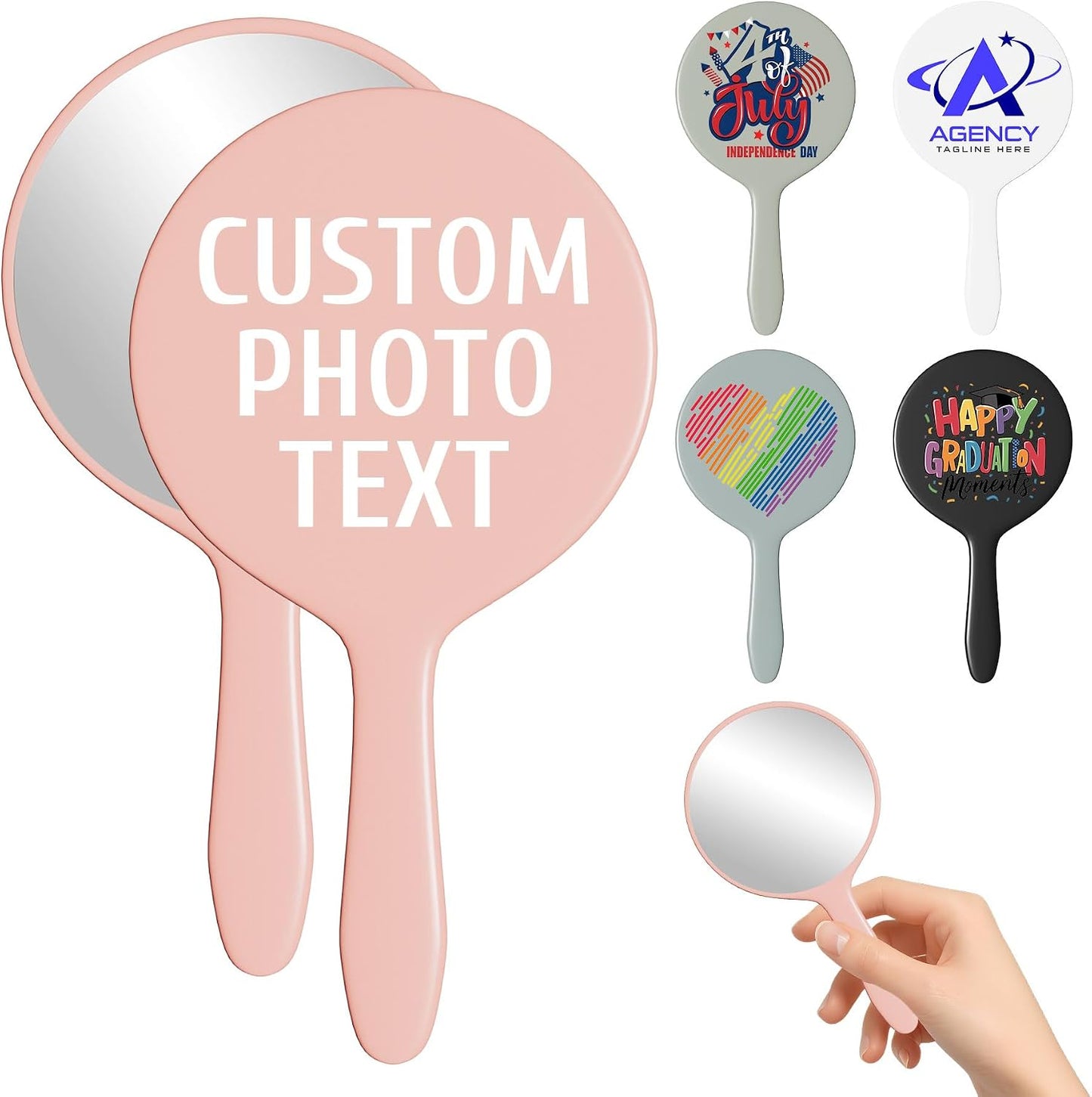 Personalized Handheld Makeup Mirrors - Compact Travel Mirror with Custom Photo/Text | Bulk Gift Idea for Women (Blue)