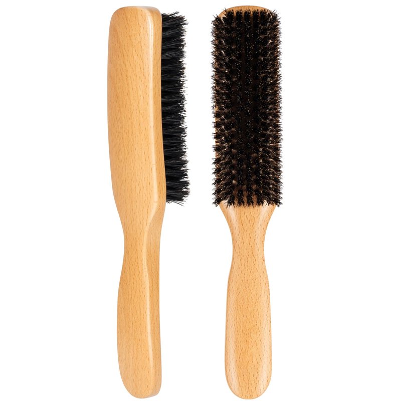 STYLEMATE Boar Bristle Slick Back Hair Brush for Women Men, Natural Soft Bristle Hair Brush for Thin & Fine Hair, Medium Hardness Smoothing Hairbrush for Polishing, Deepening & Styling