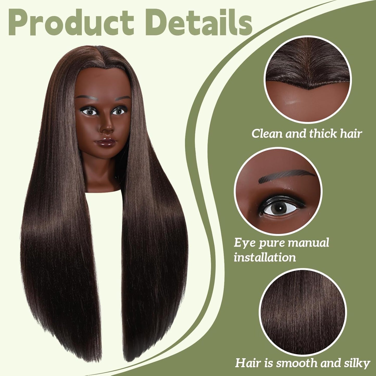 Mannequin Head with Hair - 28" Cosmetology Manikin for Braiding & Styling | Includes Free Clamp