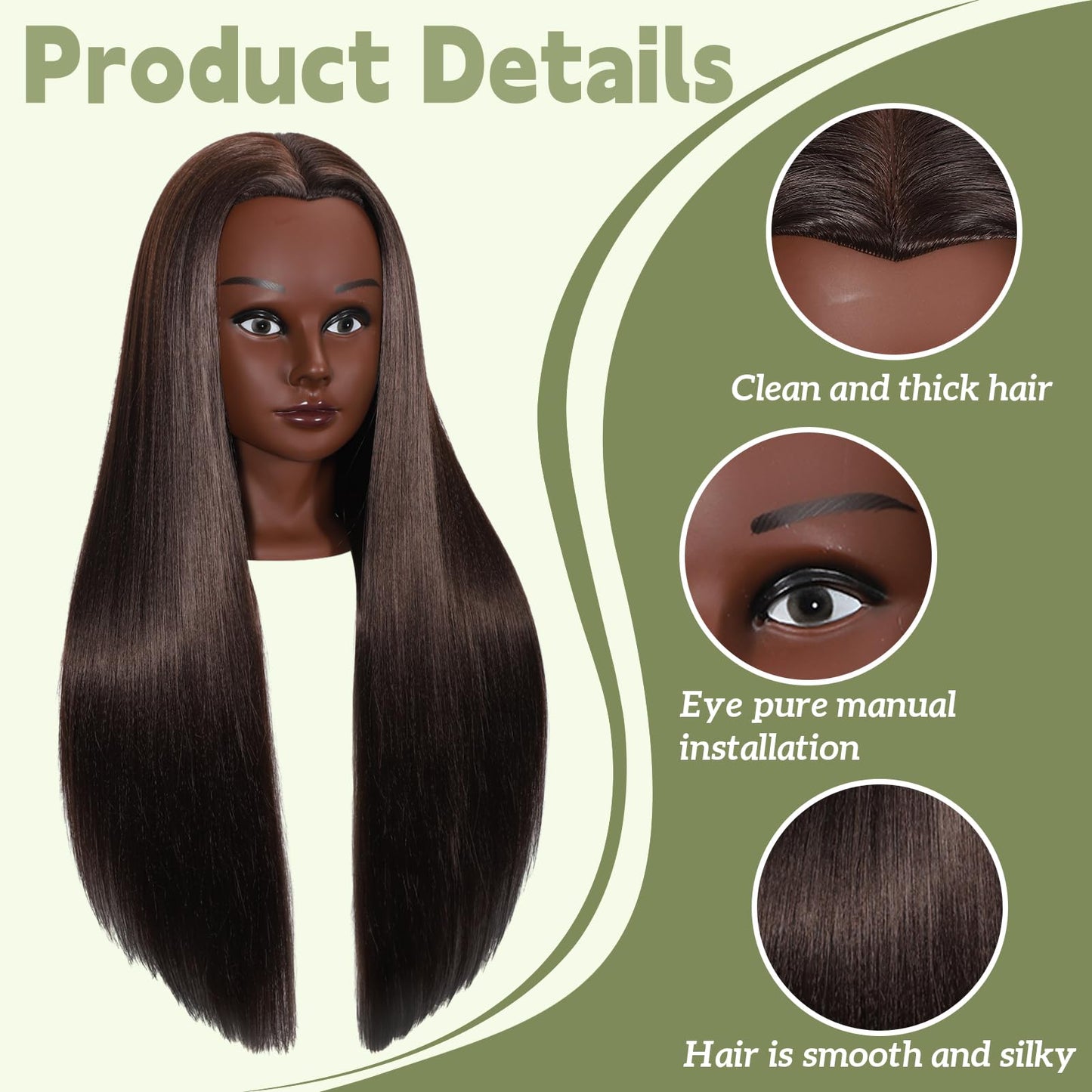 Mannequin Head with Hair 28“ Cosmetology Manikin Doll Head Mannequin Head for Braiding Hairstylists Cosmetology Students Practice Styling with Free Clamp (606-black-4#)