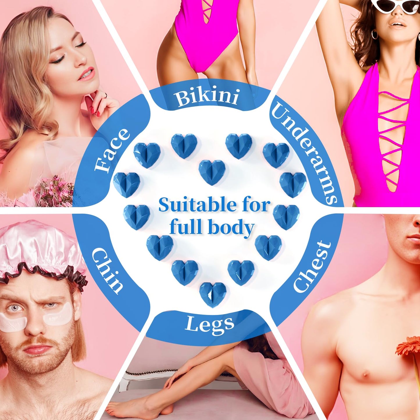 Chulan Hard Wax Beads, 1000g Heart Wax Beans for Sensitive Skin, Hypoallergenic Unscented Waxing Beads for Coarse Hair Removal, Body, Brazilian Waxing, Facial, Bikini, Legs, Armpits Women Home Pink
