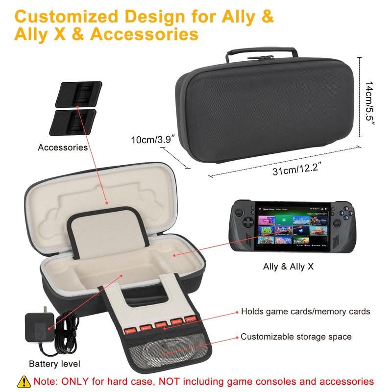 XINGFUDAO Carrying Case Compatible with ASUS ROG Ally X 2024 / ROG Ally 7" 120Hz Gaming Handheld, ROG Ally Game Console Organizer with Large Capacity (Gray)