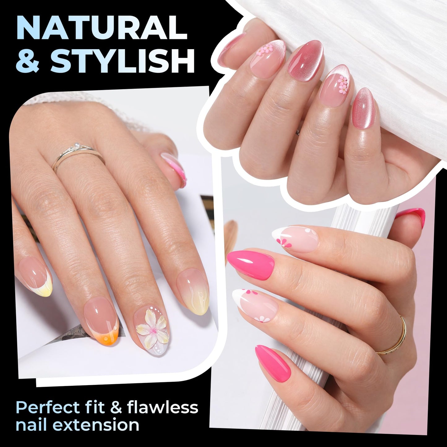 UNA GELLA Short Almond Gel Nail Tips 15 Sizes 300PCS Pre-Etched Soft Gel Clear Nail Tips Easy DIY Salon Short Almond Press On Nails Snug Fit Acrylic Fake Tips Extensions Long-Lasting Hold