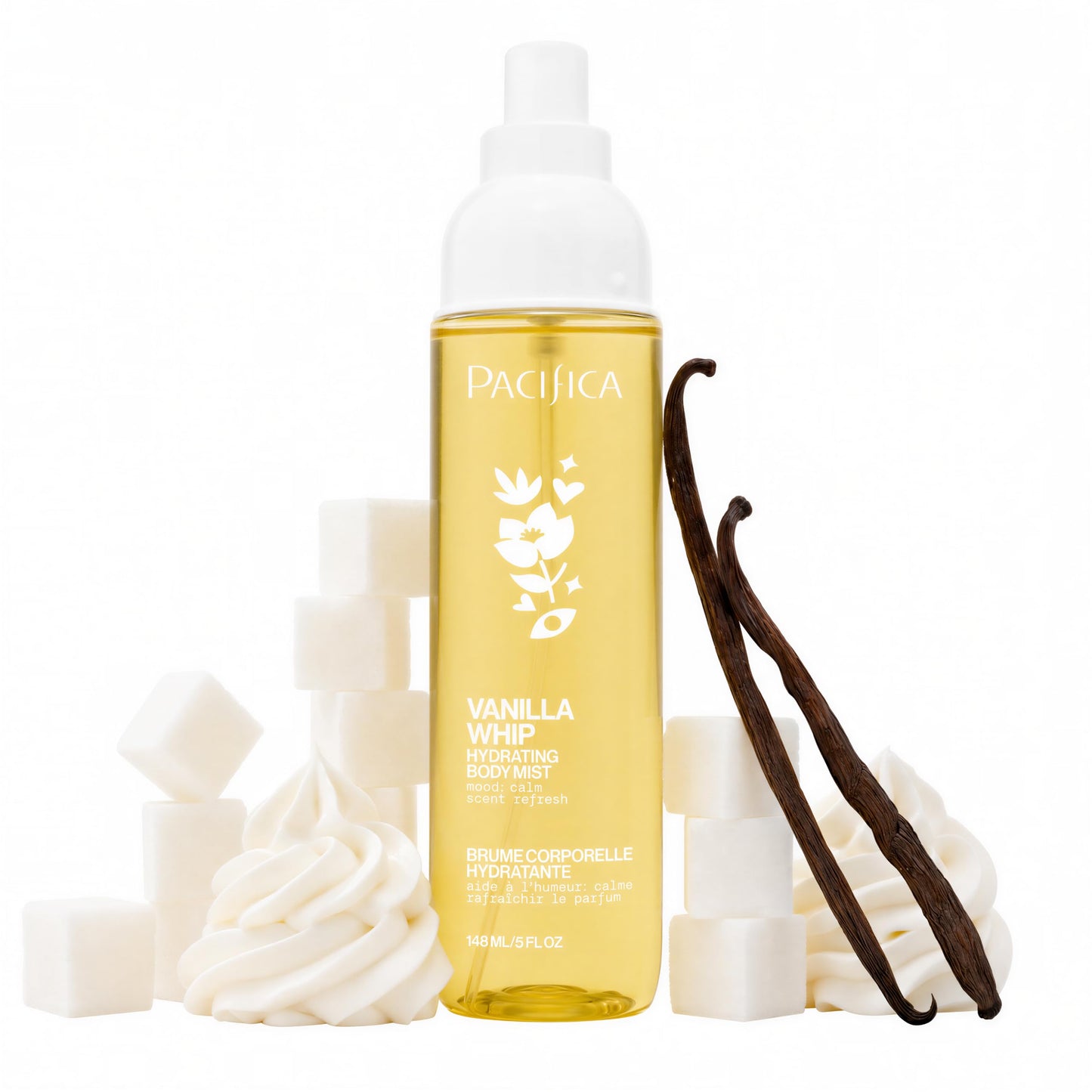 Pacifica Vanilla Whip Body Mist for Women; Sweet Gourmand Hair and Body Fragrance Spray | Warm Sugar Almond Scent, Odor Neutralizing, Skin Hydrating | Clean Botanical Mist | Vegan, Phthalate-Free 5oz