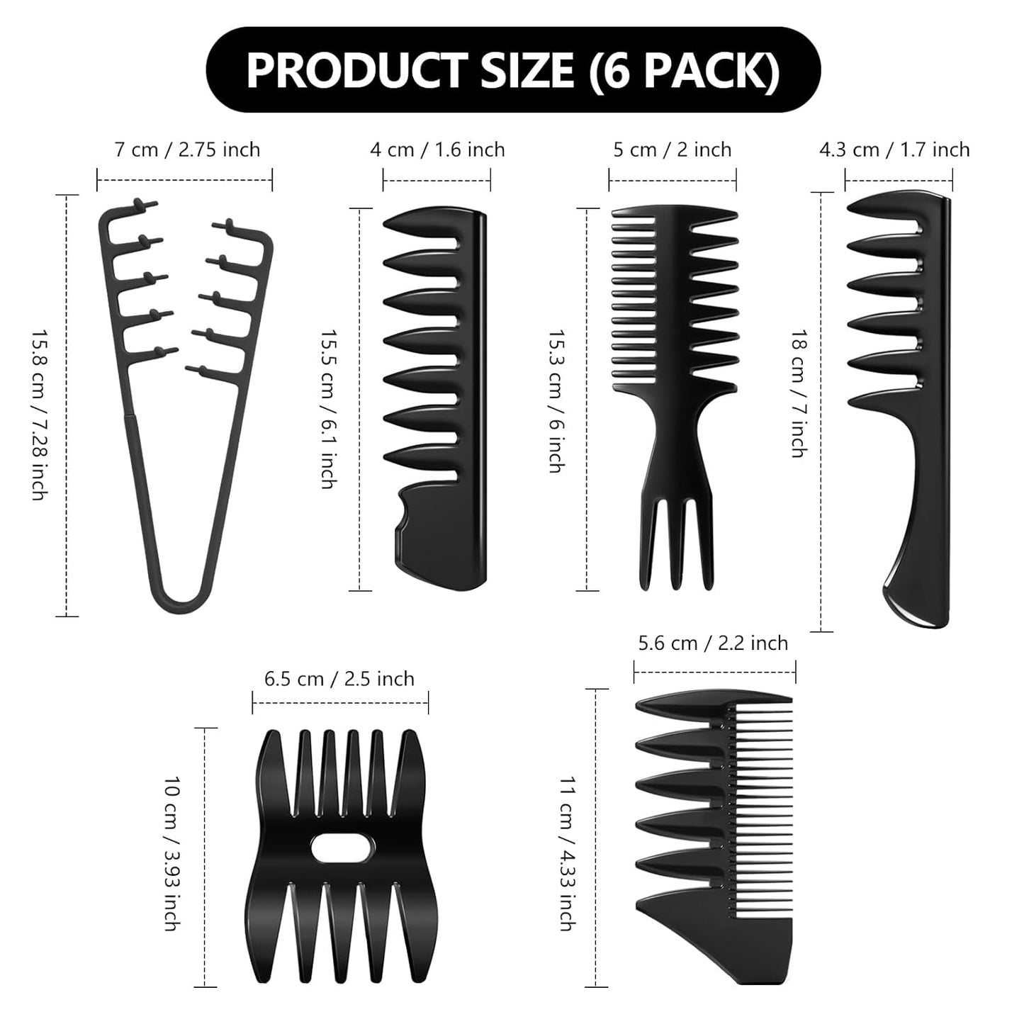 Wide Tooth Styling Combs Set - 6PCS Texturizing Hair Combs for Volume & Fringe | Durable ABS Plastic