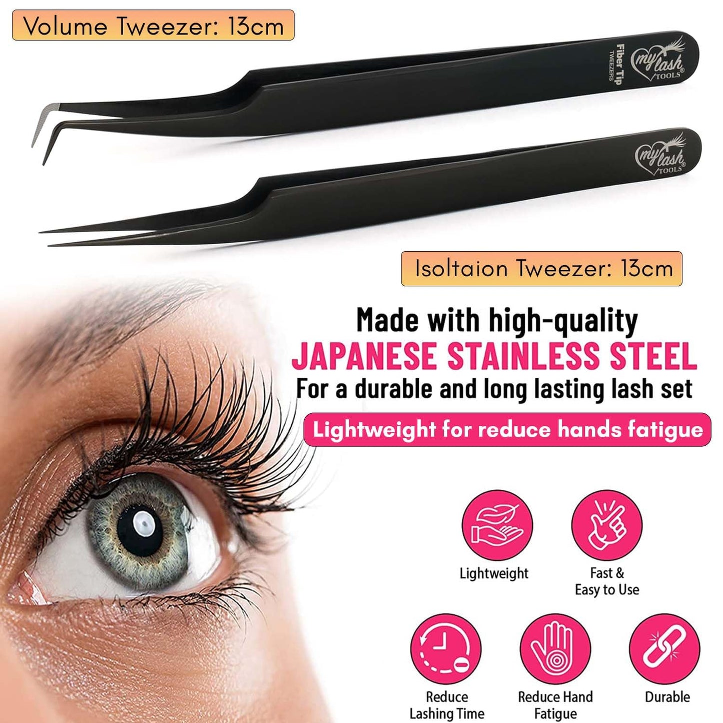 My Lash Tools Fiber Tip Lash Tweezers for Eyelash Extension Curved 90 Degree Angle Boot Tweezer Best for Volume, Individual Isolation & Classic Lashes Stainless Steel Lash Supply (Black 2x Set)