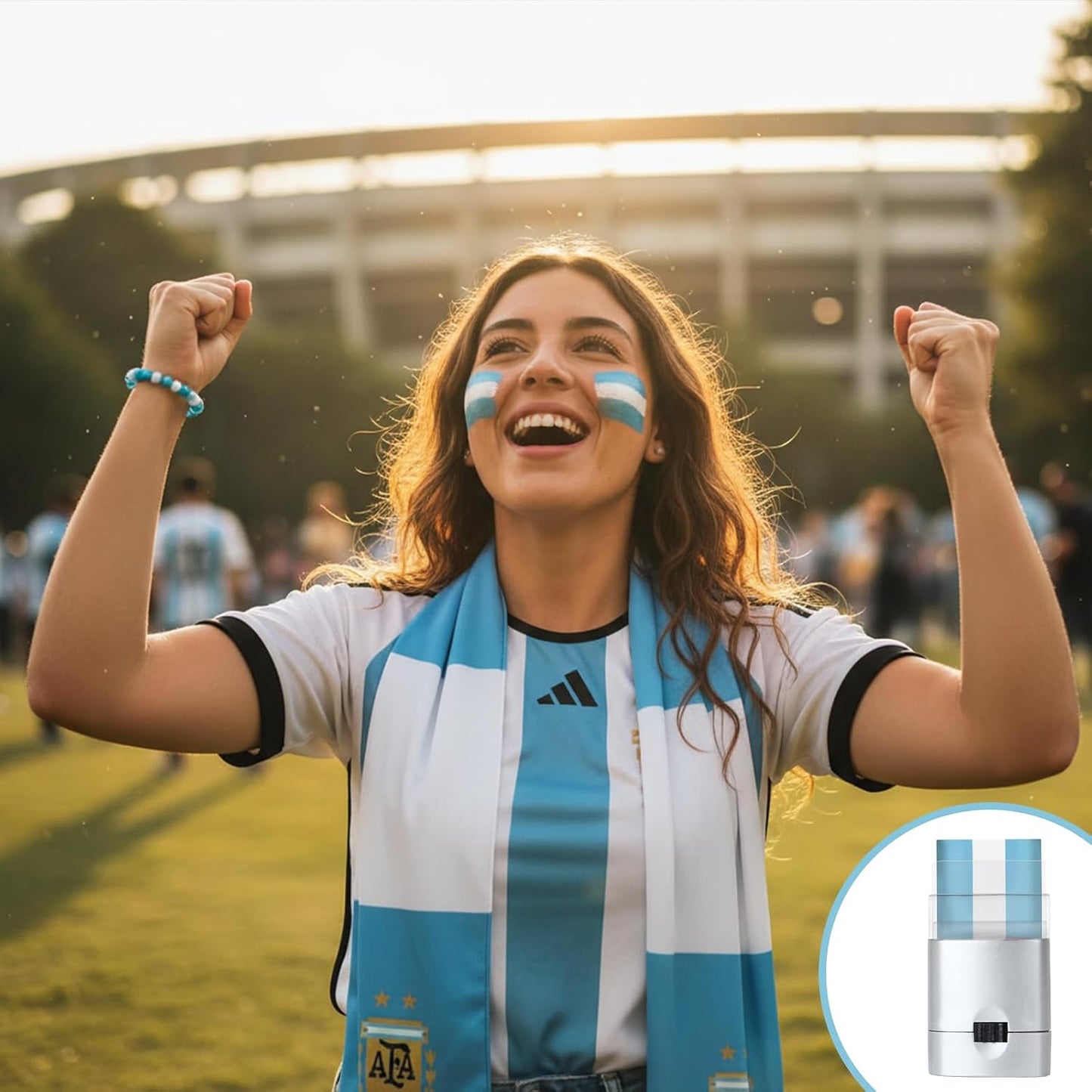 Blue & White Face Paint Sticks - Argentina Sports Makeup for Football, Soccer, Baseball & Softball Fans