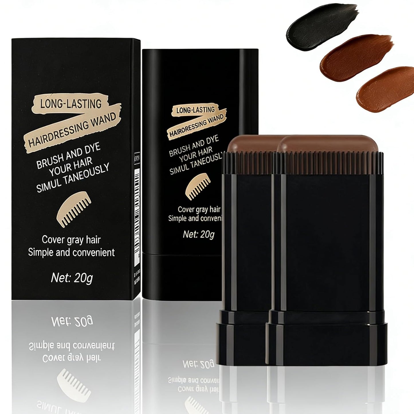 Glo7 Hair Dye Concealer Stick - Waterproof Gray Hair Cover-Up | Portable Temporary Color with Brush (Brownish Black & Coffee)