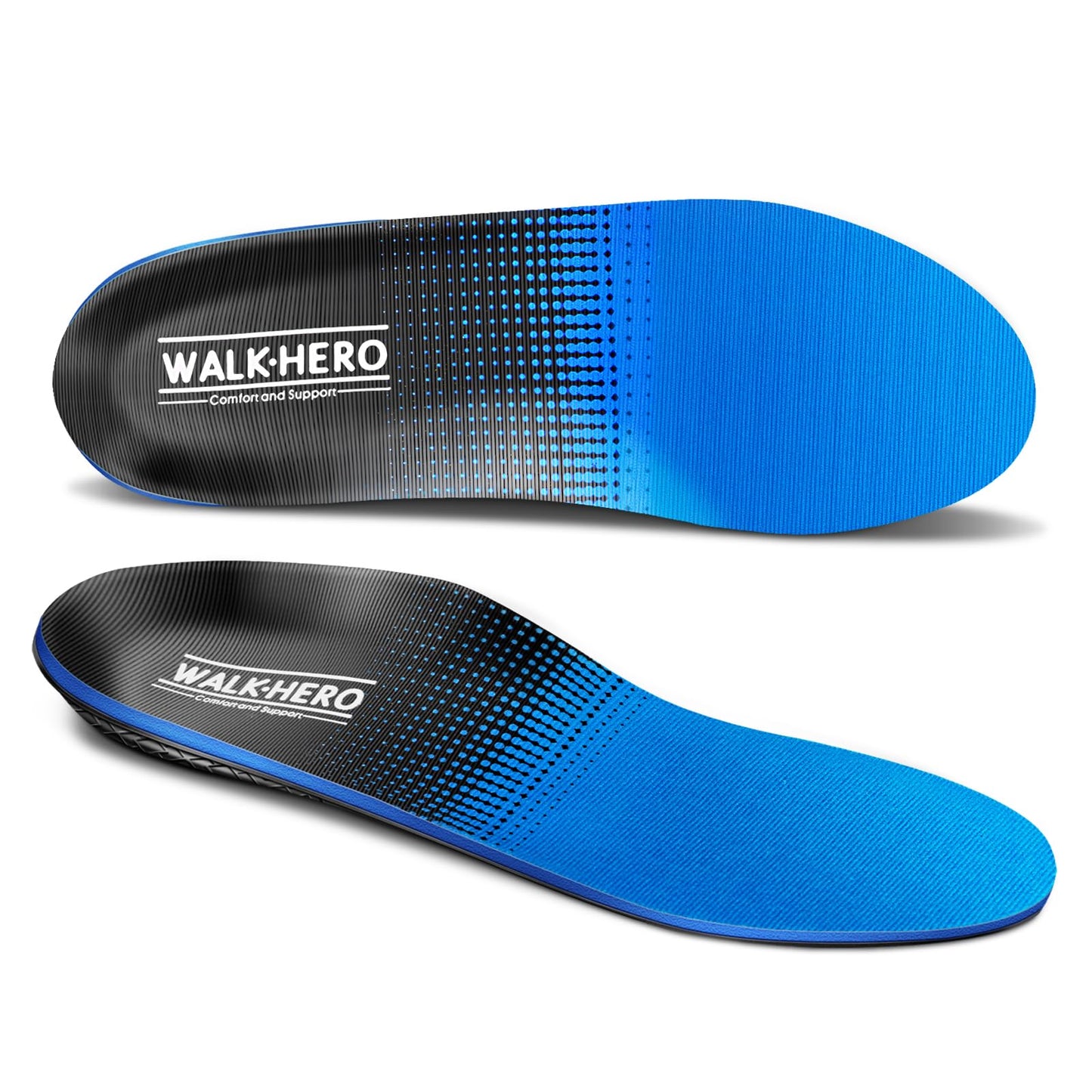 Walkhero Plantar Fasciitis Pain Relief Insoles High Arch Support Orthotic Shoes Inserts, Relieve Flat Feet and Foot Fatigue (Mens 6-6 1/2 | Womens 8-8 1/2, Blue)