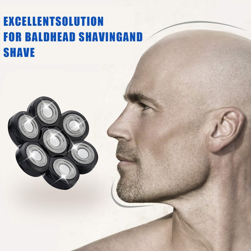 7 Head Shaver Replacement Razor Heads for Many Brands Bald Men's Electric Foil Shaver Replacement,Universal Shaver Replacement Blades for Electric Razor for Men Bald and Face (Black 7 Head/2PCS)
