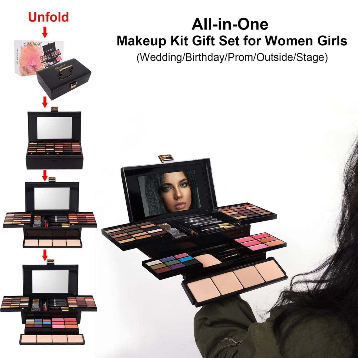 Professional 58 Color Makeup Kit for Women - Eyeshadow, Blusher, Eyebrow Powder & More | Complete Beauty Set