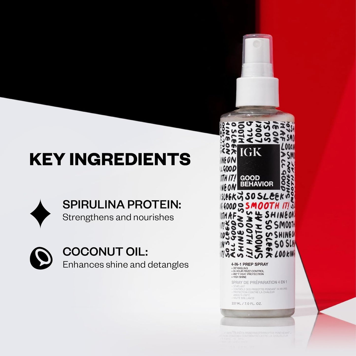 IGK Good Behavior 4-in-1 Prep Spray - Leave-In Detangler & Heat Protectant | Vegan | 7 Oz