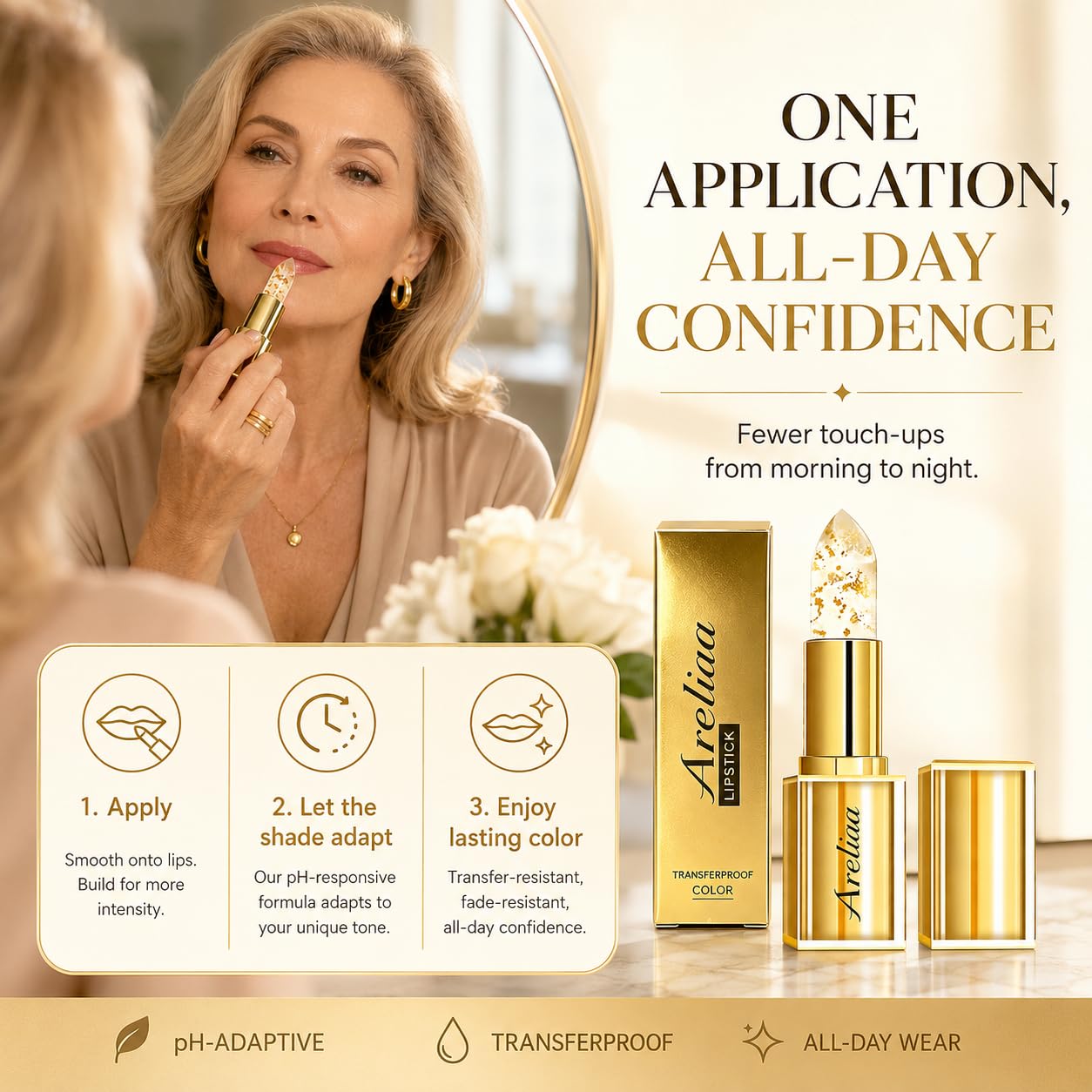 KBOWQ Areliaa Lipstick, Areliaa Skin-Adaptive Signature Lipstick - The Lipsticks That Adapts To You, Long Lasting Moisturizing, PH Lipsticks Color Changing for Older Women (1Pc)