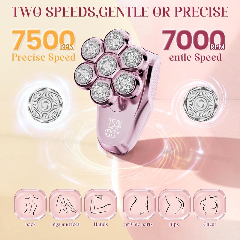 MALEGEBAZ Electric Razors for Women - 7D Electric Shaver for Women, IPX8 Waterproof with USB-C Fast Charge, LED Display, 2 Speeds & Magnetic Heads,Raspberry Sorbet
