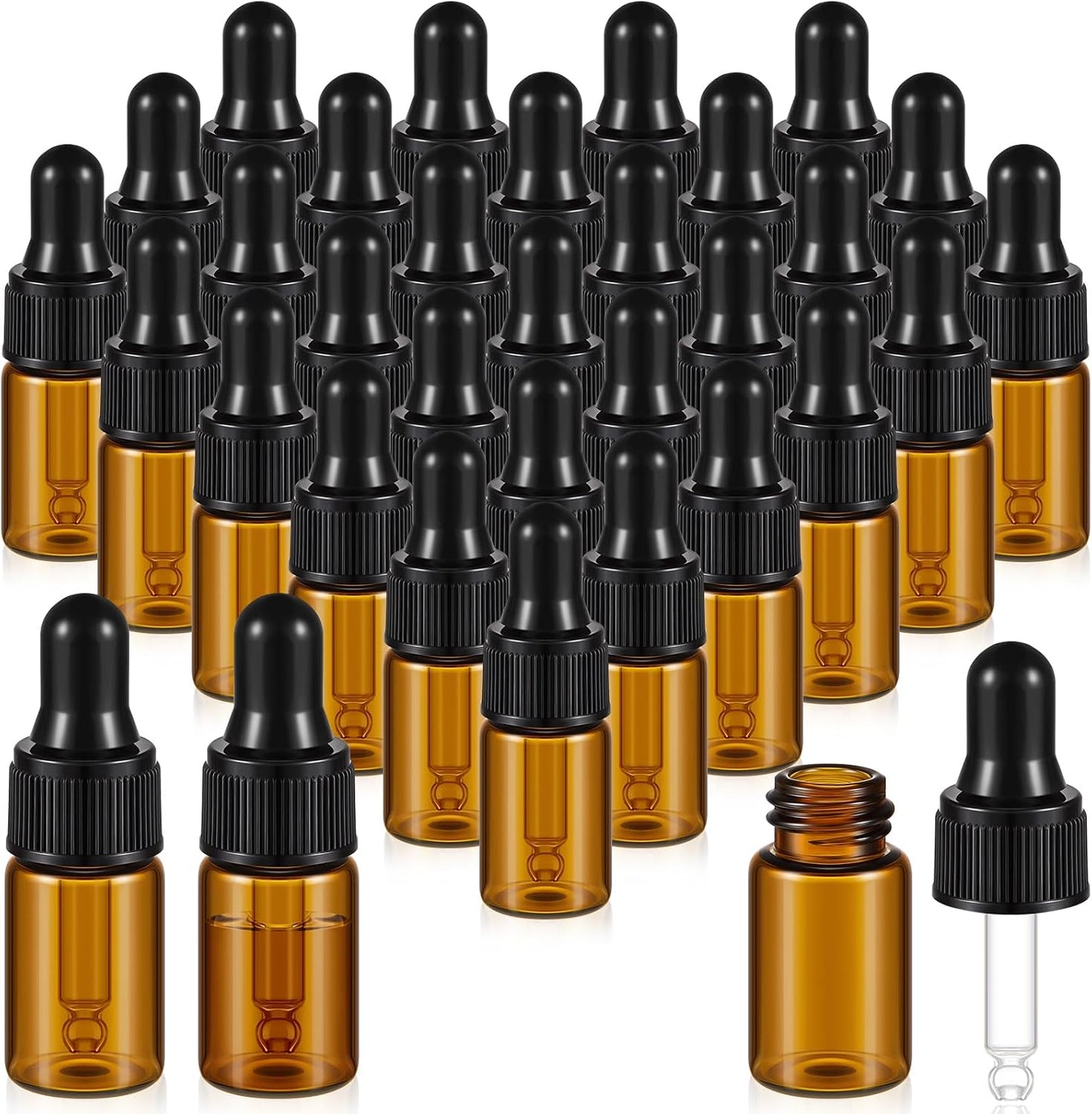 Mini Glass Oil Dropper Bottles - 100 Pcs 1 ml Clear Essential Sample Containers | Travel-Friendly Perfume Vials with Caps