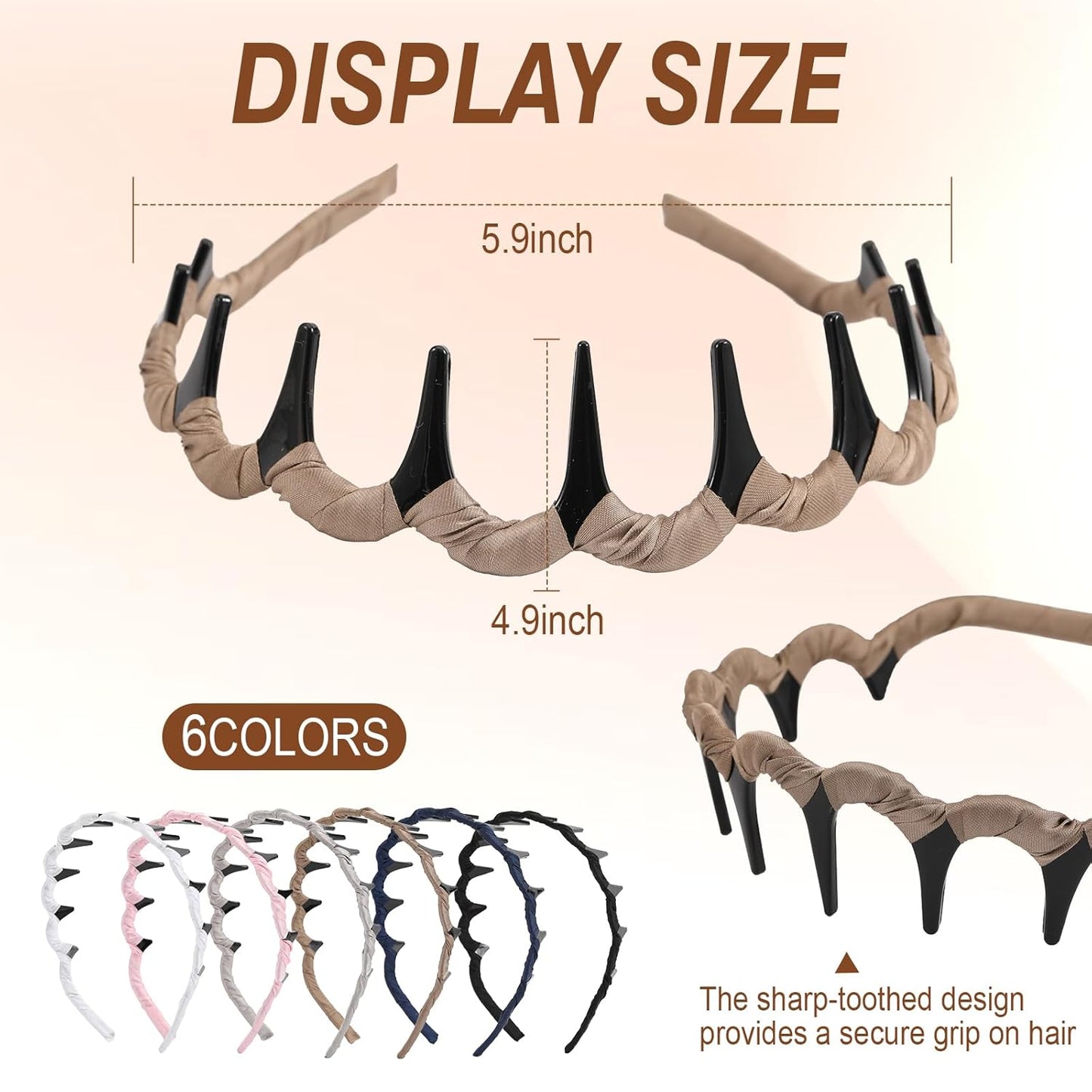 High Cranium Headbands for Women - Non-Slip Zig Zag Design | 6 PCS Reversible Vintage Hair Accessories
