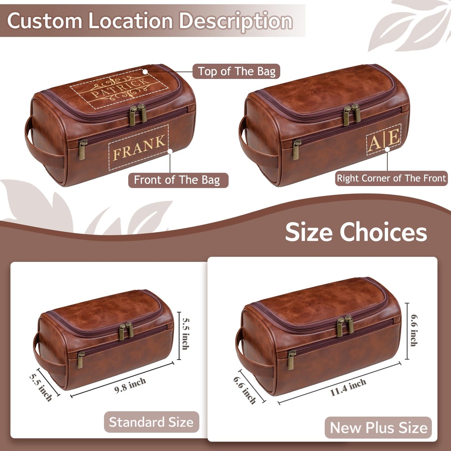 Seozata Personalized Leather Toiletry Bag for Men, Custom Engraved Travel Dopp Kit Bag, Customized Name Initials Gift for Groomsmen, Best Man, Father's Day, Wedding, Birthday, Husband, Grandpa