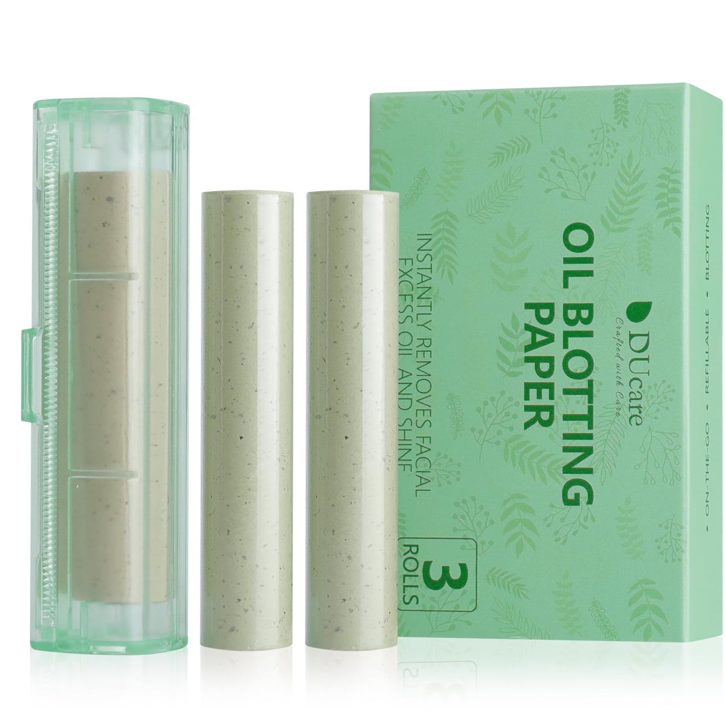 DUcare Oil Blotting Sheets 15M, 3 Roll Green Tea Refillable Oil Absorbing Paper for Oily Skin, On-the-Go Face Blotting Papers for Shine Control, Natural Skin-Friendly Blotting Sheets