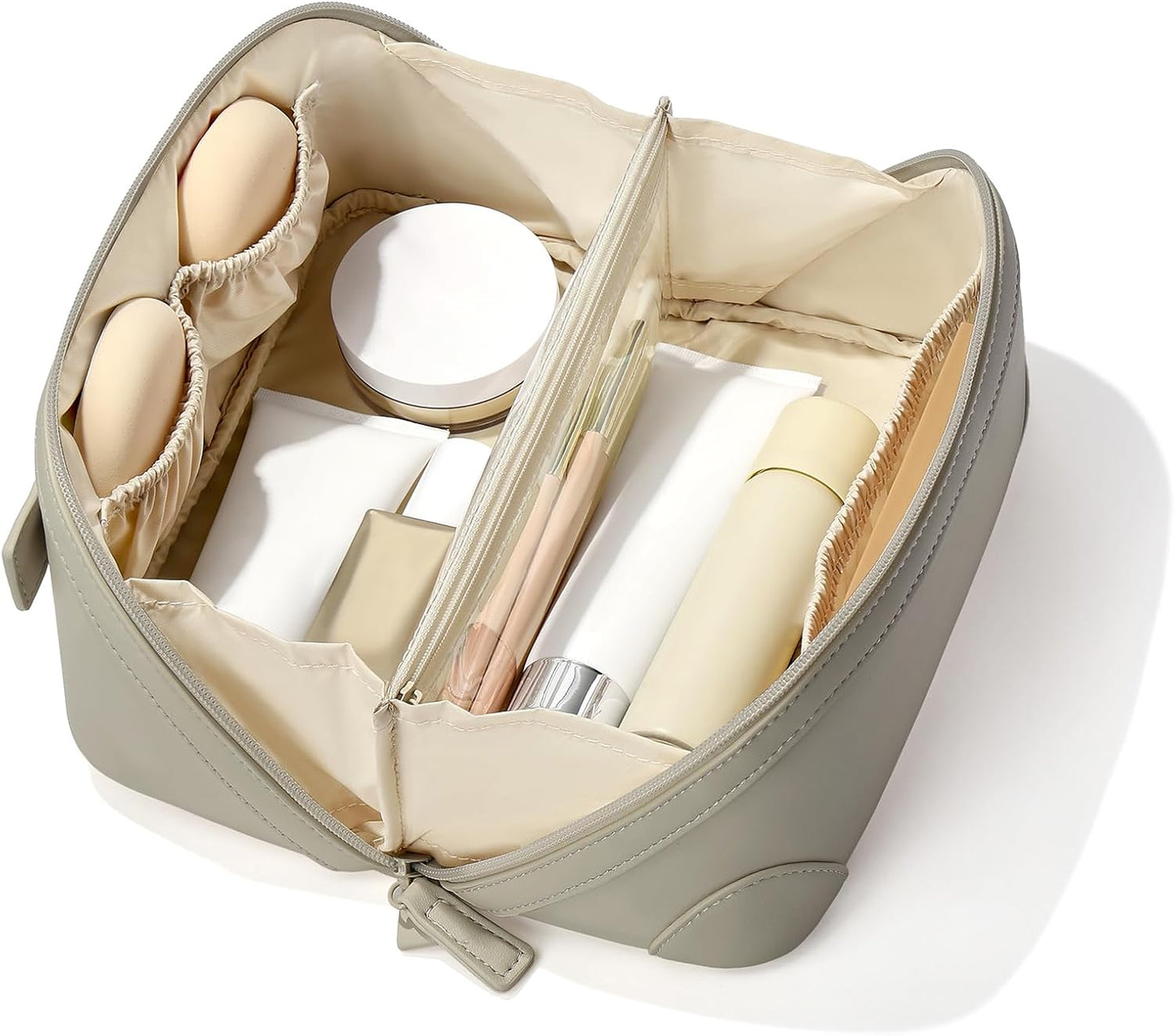 Travel Makeup Bag for Women - Large Capacity Waterproof PU Leather | Portable Cosmetic & Toiletry Bag for Business Trips
