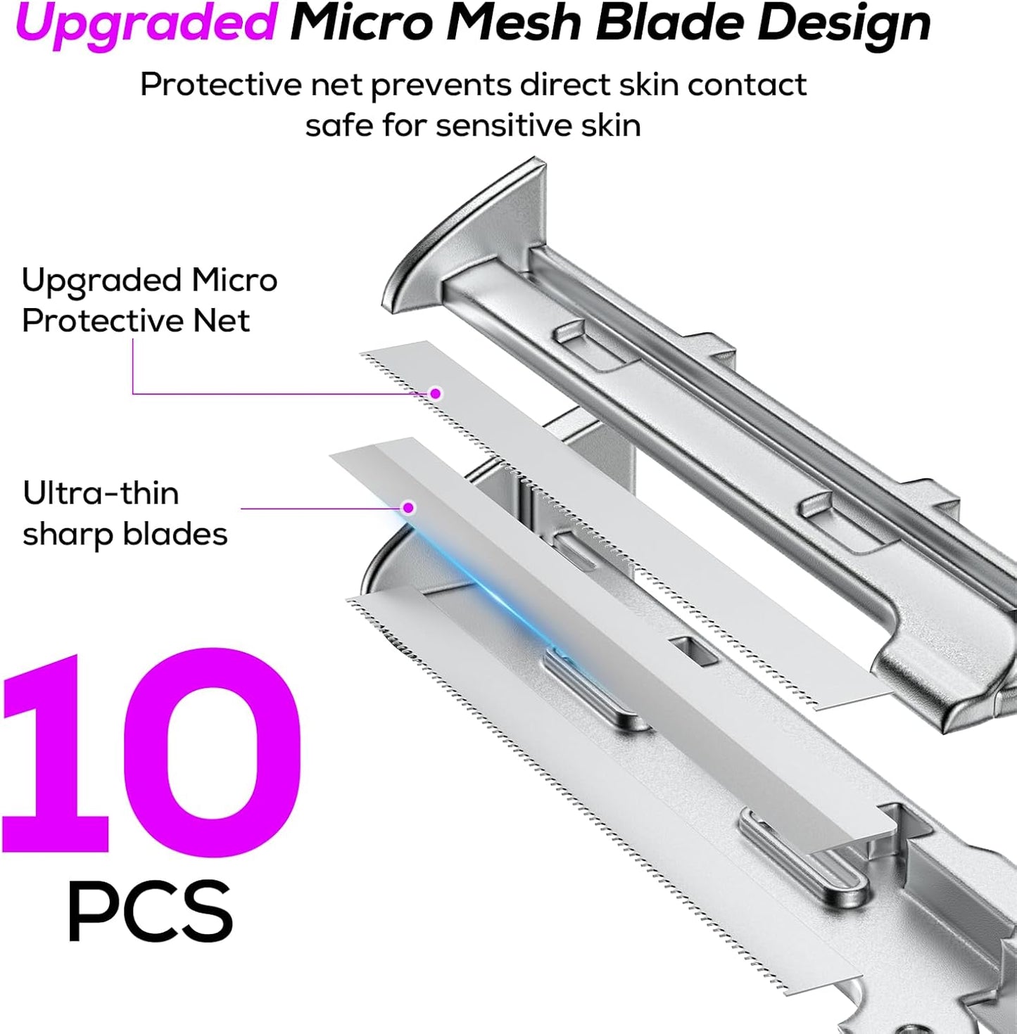 Dermaplane Razor for Women - Painless Sonic Exfoliation Tool with 10 Micro Mesh Blades | Off-White