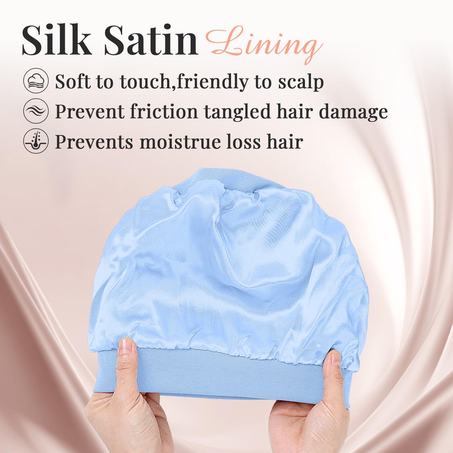 JenPen 4 Pcs Silk Satin Sleeping Bonnet for Women, Soft Chemo Satin Lined Headwear, Stay on All Night Hat for Curly Long Hair(Purple, White, Flesh Pink, Sky Blue)