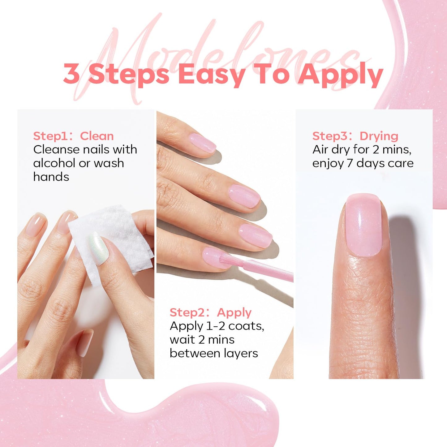 Nail Strengthener - Glitter Pink Nail Polish for Damaged Nails | 15ml Hardener & Growth Formula