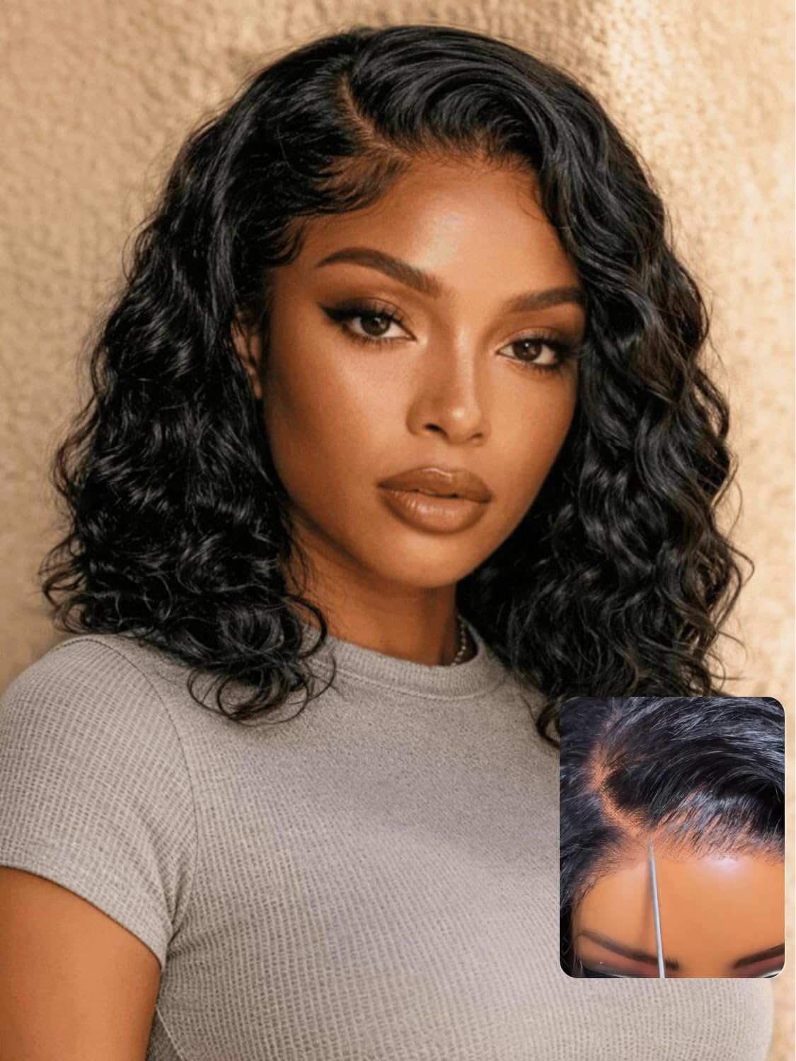 UNICE Bye Bye Slip Water Wave Bob Wig Human Hair, C Side Part 6x4 Glueless Lace Closure Wig, Pre-Plucked & Pre-Cut, 220% Density, Drawstring, Beginner Friendly for Black Women 14 Inch