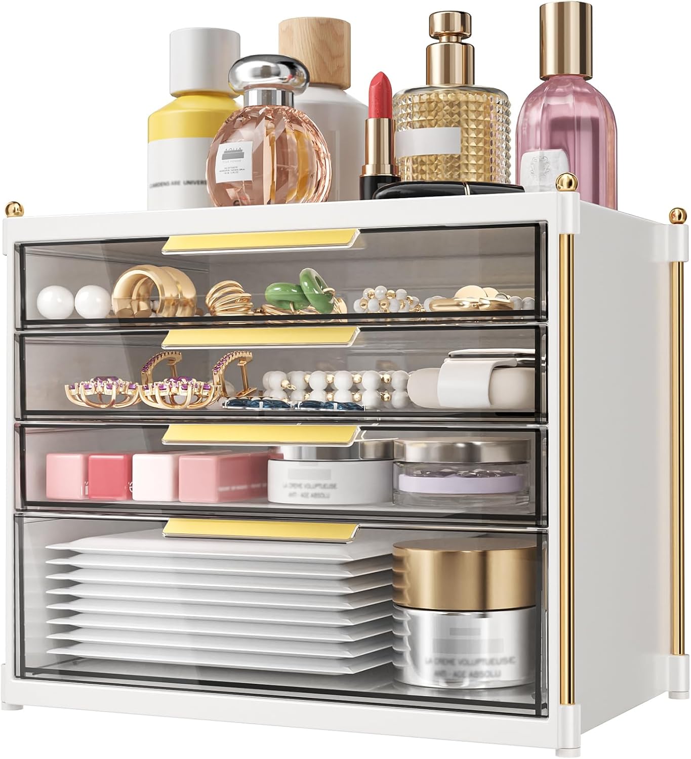 Aveniee 4-Drawer Makeup Organizer | Plastic Vanity Storage for Cosmetics, Skincare & Jewelry - White