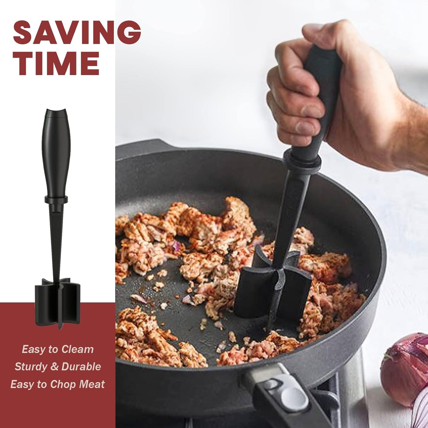 Meat Chopper - Premium Hamburger Grinder & Heat Resistant Smasher for Ground Beef | Black