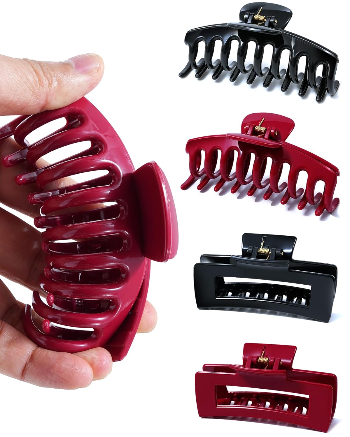 Silicone Hair Claw Clips - 4 Pack Nonslip Flexible Hair Grips for All Hair Types | Black & White