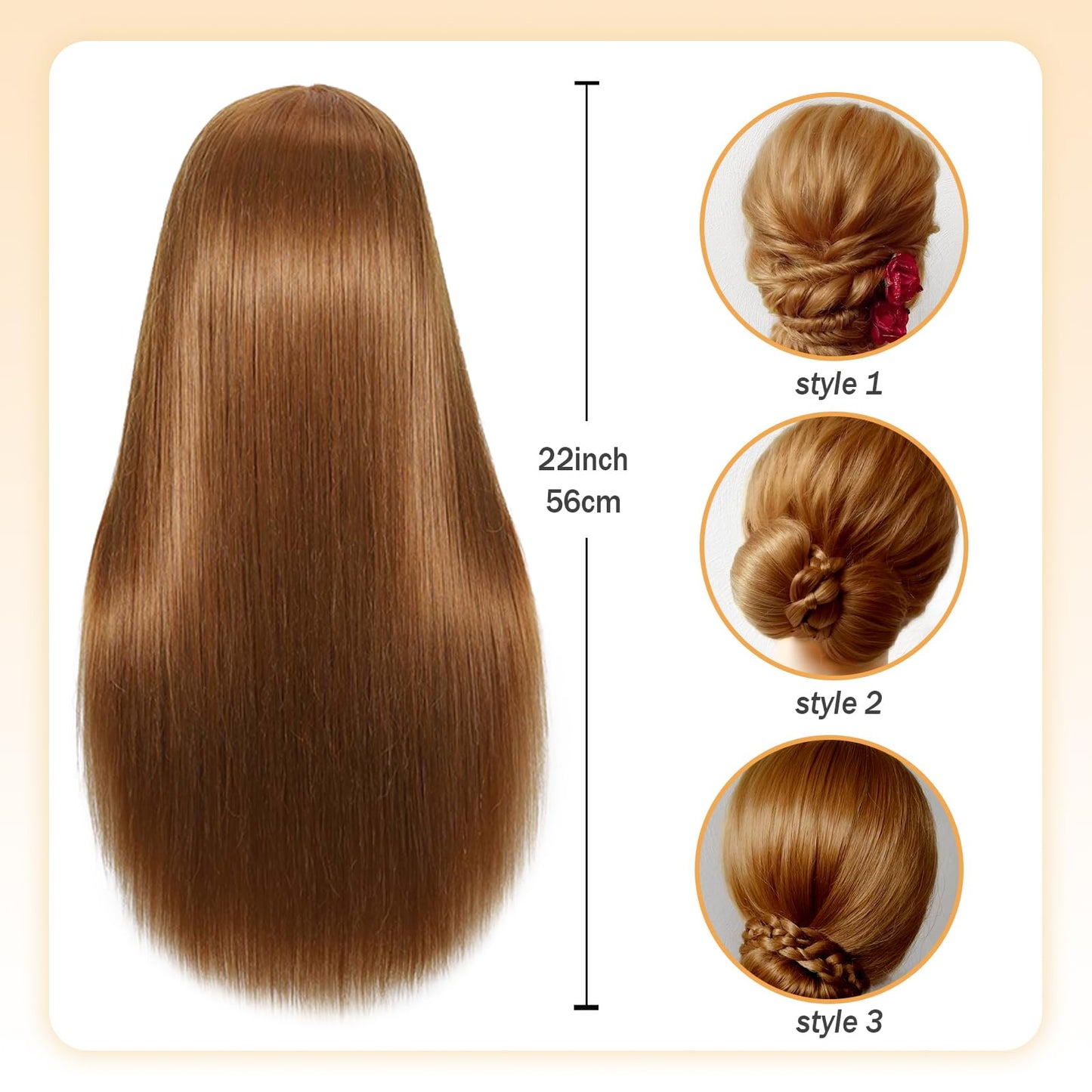 22" MQHIHI Mannequin Head Human Hair Cosmetology Manikin Doll Head with 80% Real Hair for Hairdresser Practice Cutting Braiding Hair Styling with Clamp Holder and Tools (Light Brown)